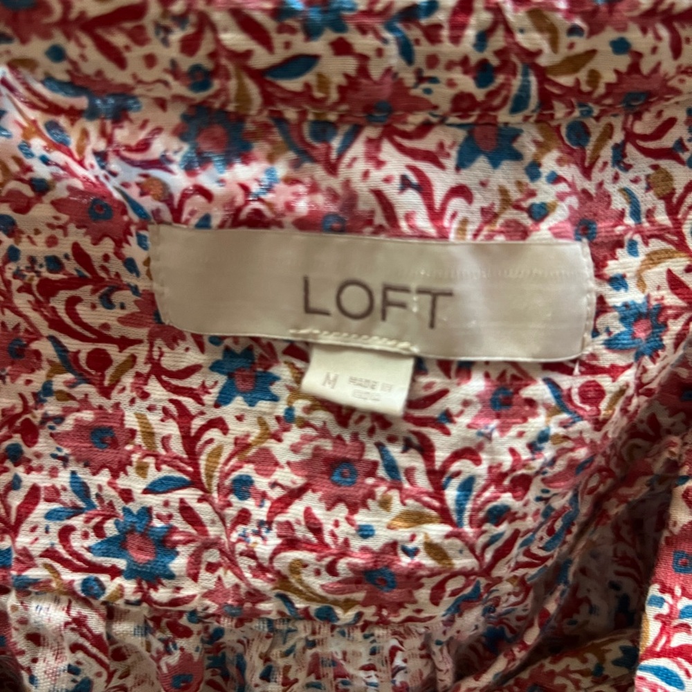 LOFT Red and Blue Floral Blouse - Picture 3 of 3